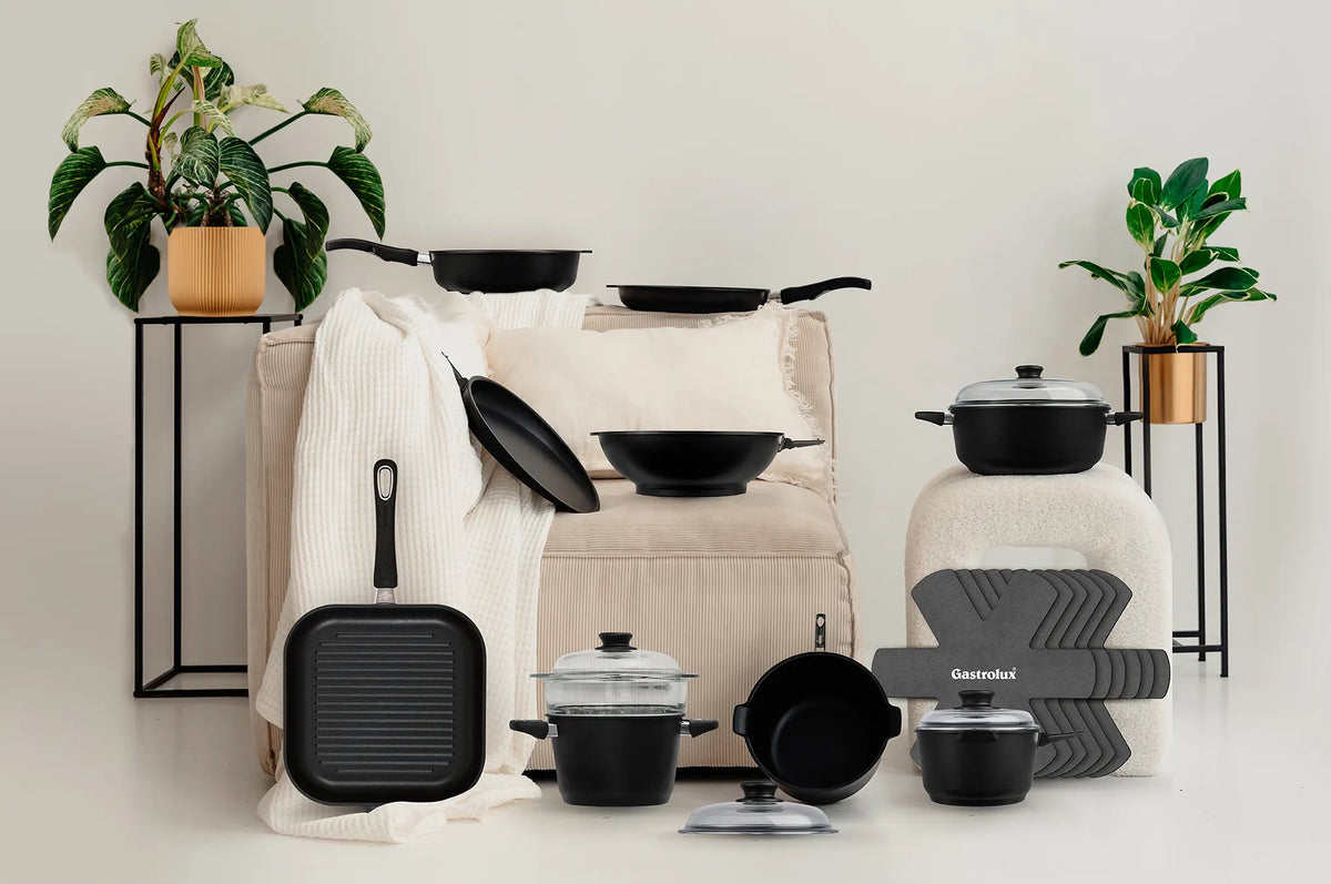 Kit Ultra Poele Sauteuse Cocotte Casserole Faitout Panier Vapeur Wok Crepiere Grill Separateur haut de gamme induction gastrolux